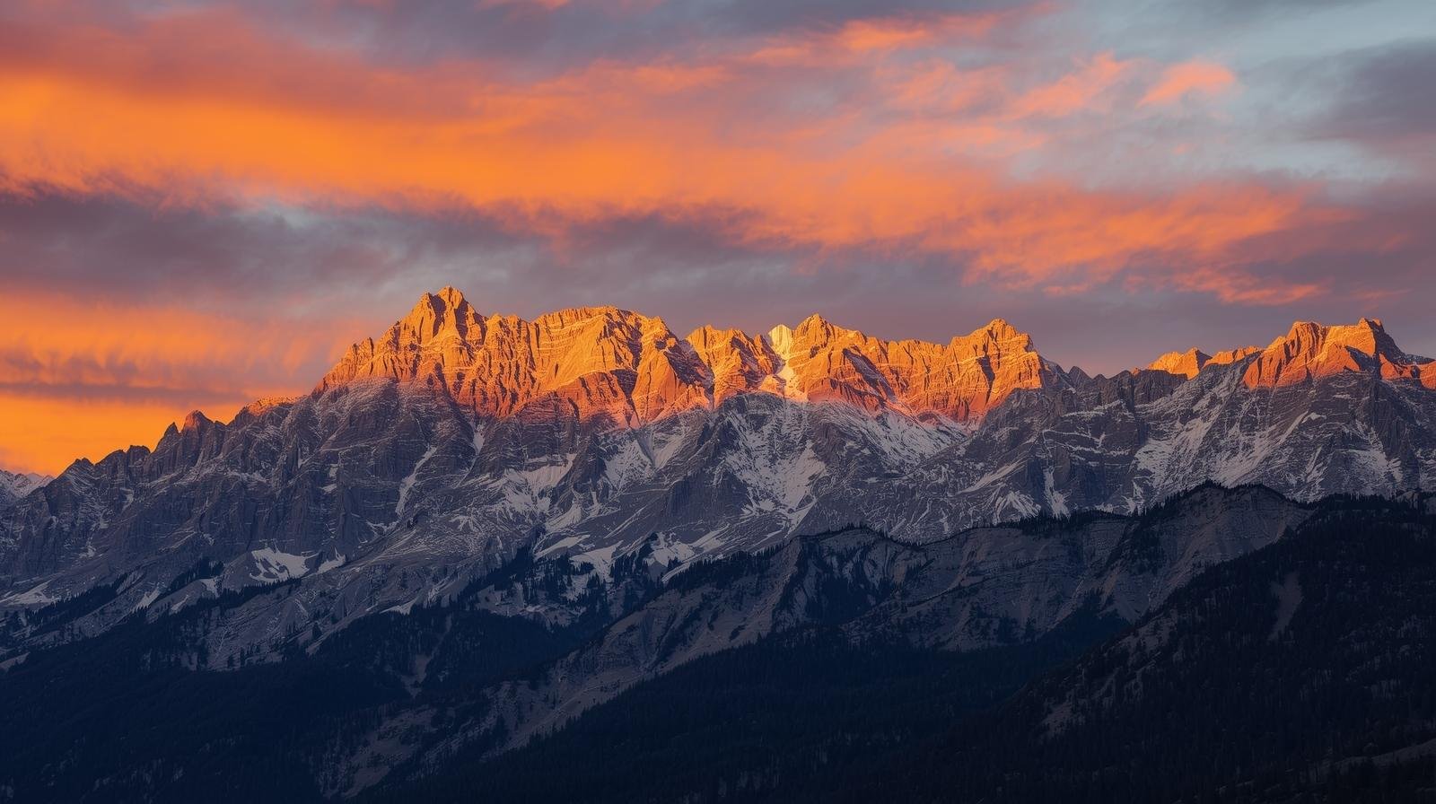 Photorealistic mountain with a perfect sunset with different colours like orange, yellow and blue (2) AI